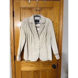 Terry Lewis Classic Luxuries Women's Beige 100% Leather Jacket 1X Scalloped